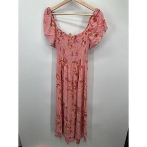 Ripe Floral Shirred Smocked Flutter Sleeve Maternity Midi Dress Small